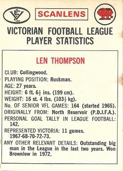 1974 Scanlens VFL #10 Len Thompson Back